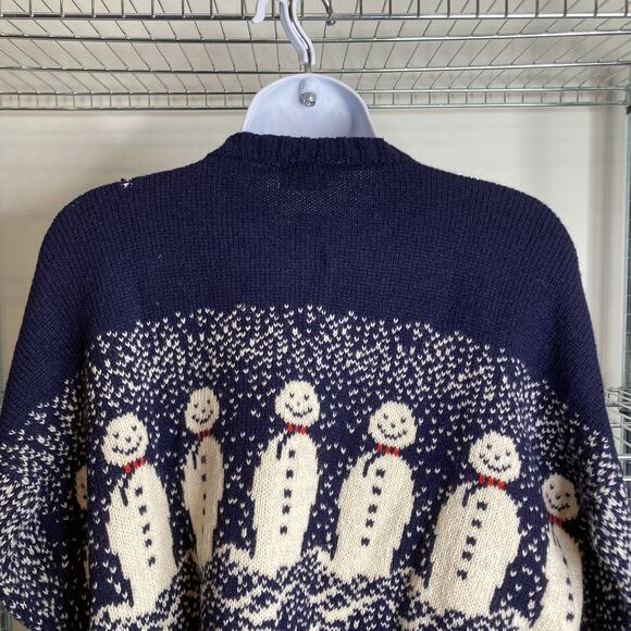 Vintage Jan Horrox Womens Blue Christmas Snowman Wool Button Up Cardigan Size 40 - Picture 10 of 11